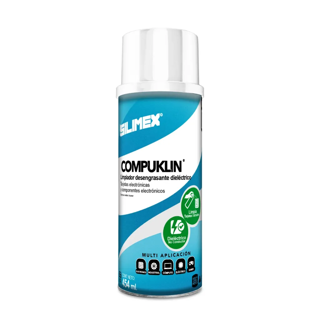 [COMPUKLIN] Limpiador Desengrasante Para Circuitos y Tarjetas Electrónicas en Aerosol (spray) Dielectrico, para Tarjetas Electrónicas y Circuitos Compuklin 454 ml SILIMEX CN-288 SKU: COMPUKLIN
