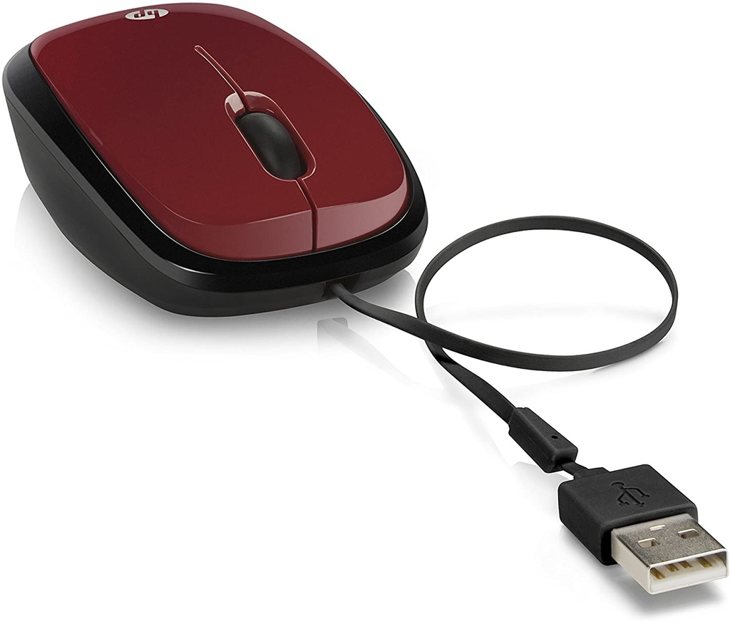MOUSE USB HP X1250  ALÁMBRICO  COLOR ROJO CON CABLE RETRÁCTIL USB