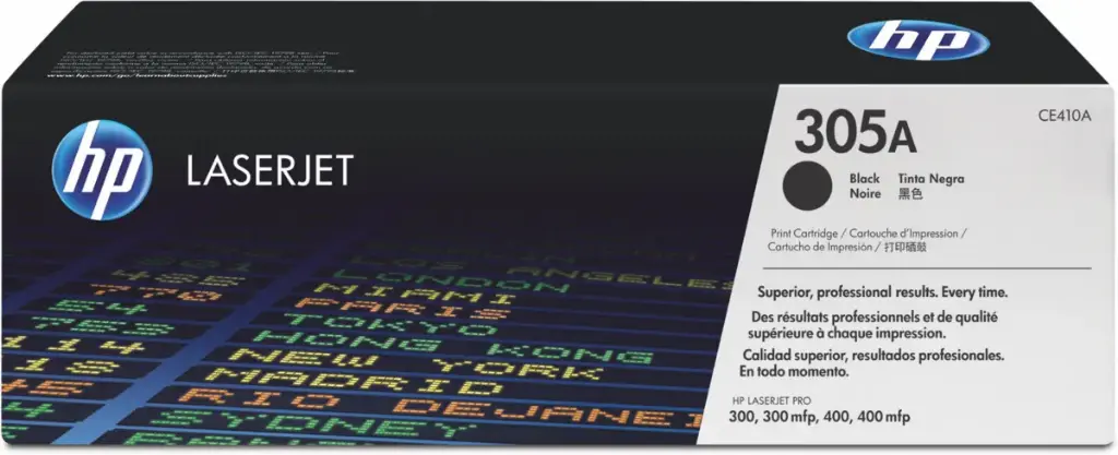 CE410A Negro Original Toner 305A HP Color LaserJet Pro 300, 300MFP, 400, 400MFP 2,200 Páginas SKU: CE410A