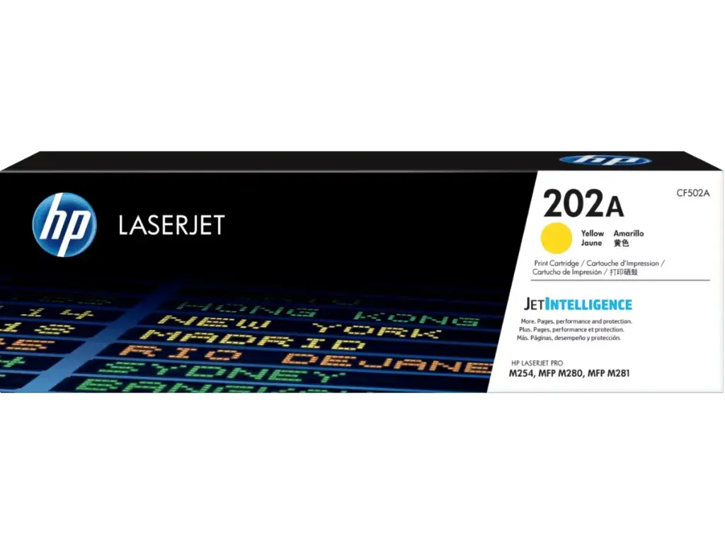 CF502A Amarillo Original Toner 202A HP LaserJet Pro M254, MFP M280, MFP M281 1,300 Páginas SKU: CF502A