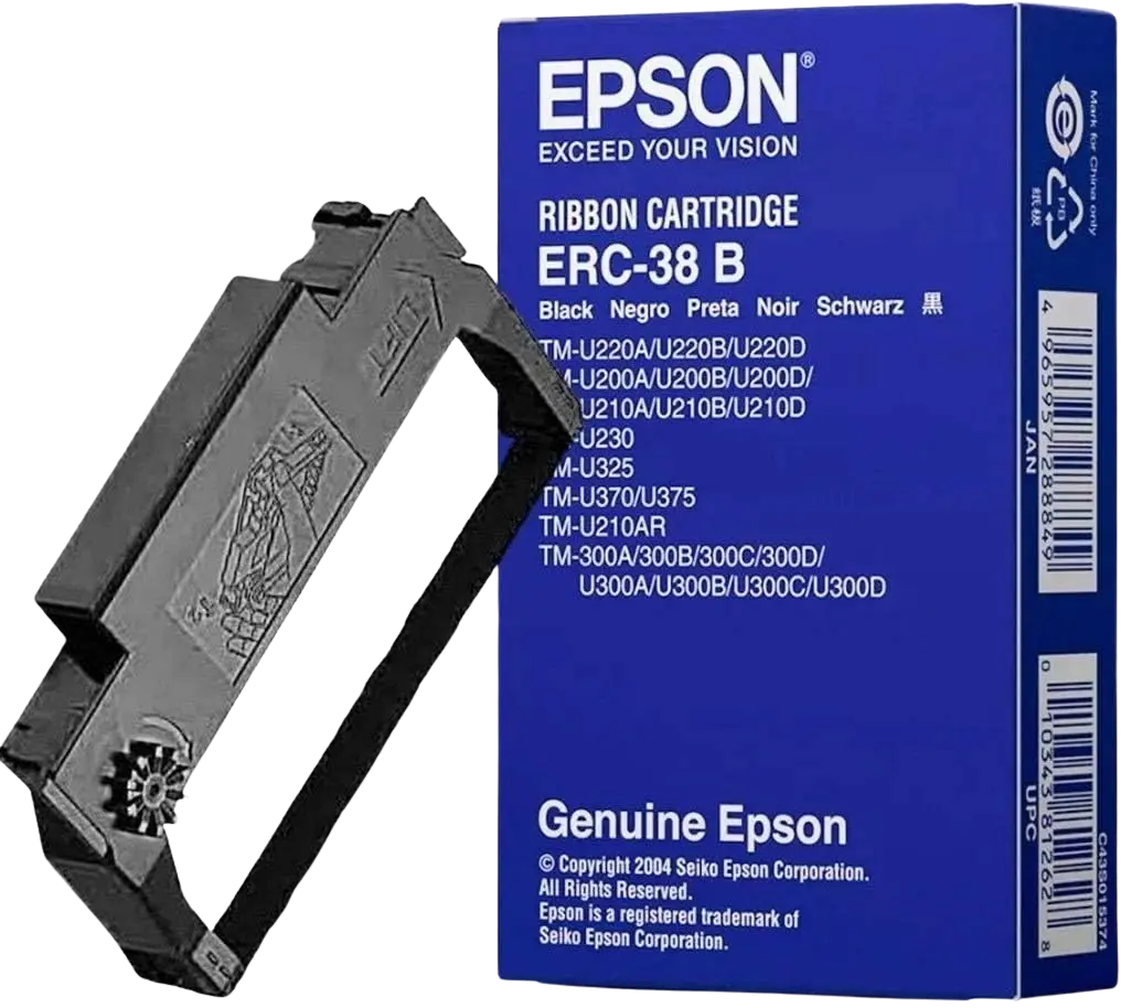 Cinta Original para Impresora Epson Matriz de Punto ERC38  Negro TM-U220A, TM-U200A, TM-U210A, TM-U230, TM-U325, TM-U370, TM-U375, TM-U300A (Similar DP-080) SKU: ERC-38B