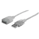 Manhattan Extensión Cable USB A Macho - USB A Hembra, 1.8 Metros, Plata SKU: 336314
