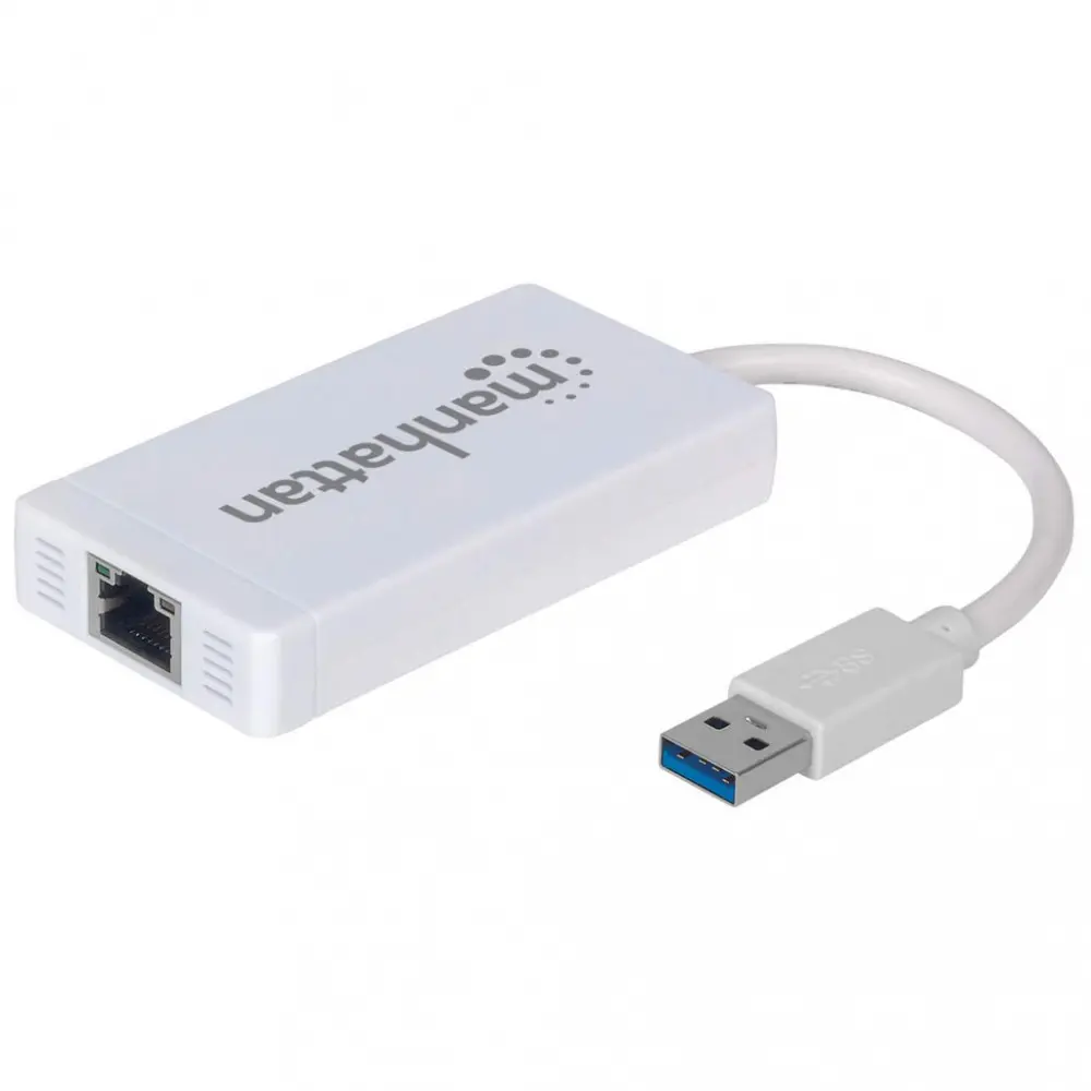 Manhattan Hub USB A 3.0 de 3 Puertos, 1x RJ-45, con Adaptador Gigabit Ethernet 5000 Mbit/s, Blanco AC-5866 SKU: 507578