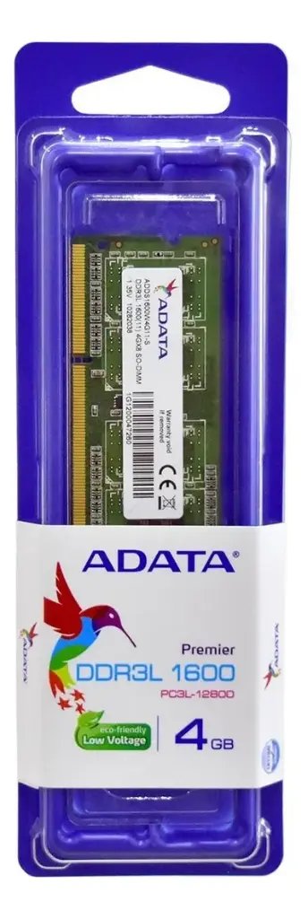 Memoria RAM Adata LoVo DDR3L, 1600MHz, 4GB, CL11, 1.35V, SO-DIMM SKU: ADDS1600W4G11-S