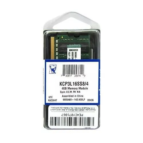 Memoria RAM Kingston DDR3L, 1600MHz, 4GB, Non-ECC, CL11, PC3L-12800 SO-DIMM SKU: KCP3L16SS8/4