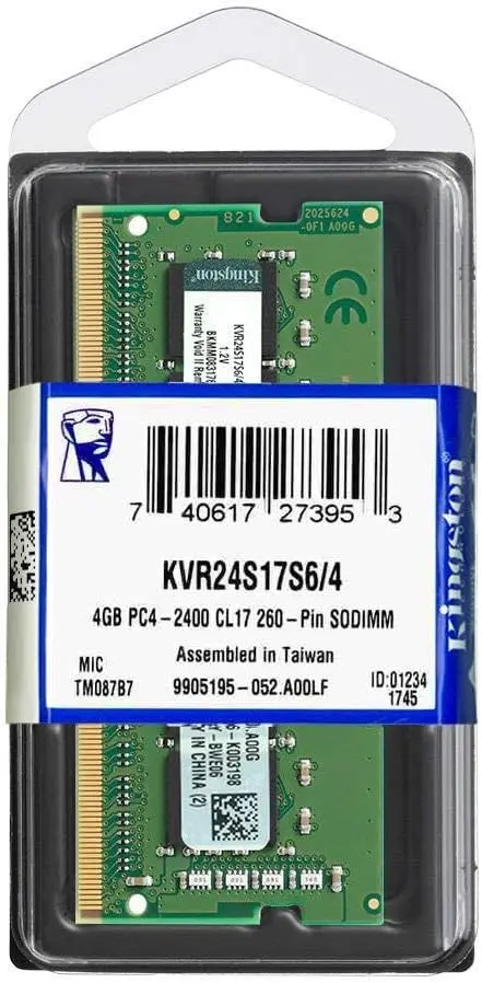 Memoria RAM Kingston DDR4, 2400MHz, 4GB, Non-ECC, CL17, SO-DIMM SKU: KVR24S17S6/4