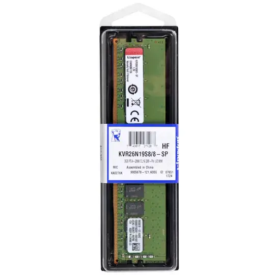 Memoria RAM Kingston ValueRAM DDR4, 2666MHz, 8GB, Non-ECC, CL19 1.2V RAM-3410 SKU: KVR26N19S8/8