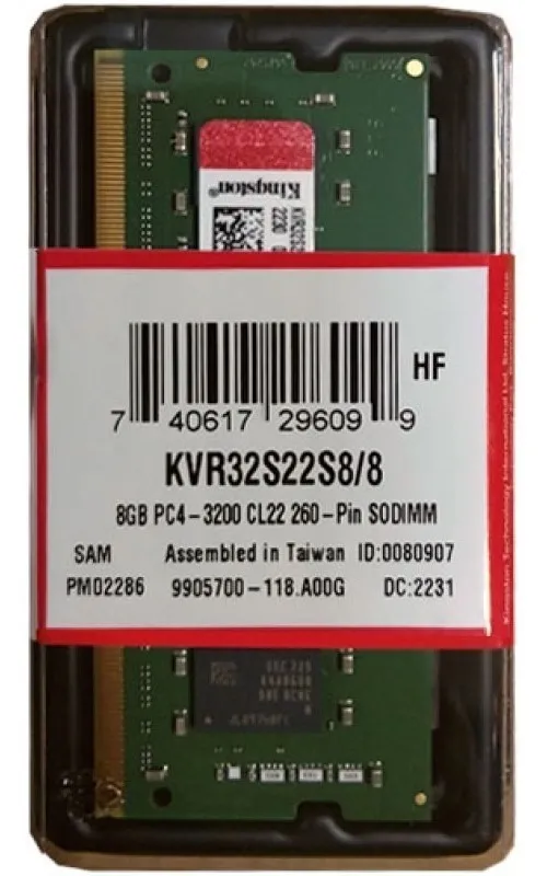 Memoria RAM Kingston ValueRAM DDR4, 3200MHz, 8GB, No-ECC, CL22, SO-DIMM 1.2V SKU: KVR32S22S8/8