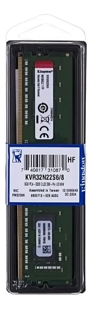 Memoria RAM U-DIMM Kingston KVR32N22S6 DDR4, 3200MHz, 8GB, Non-ECC, CL22 1.2V SKU: KVR32N22S6/8