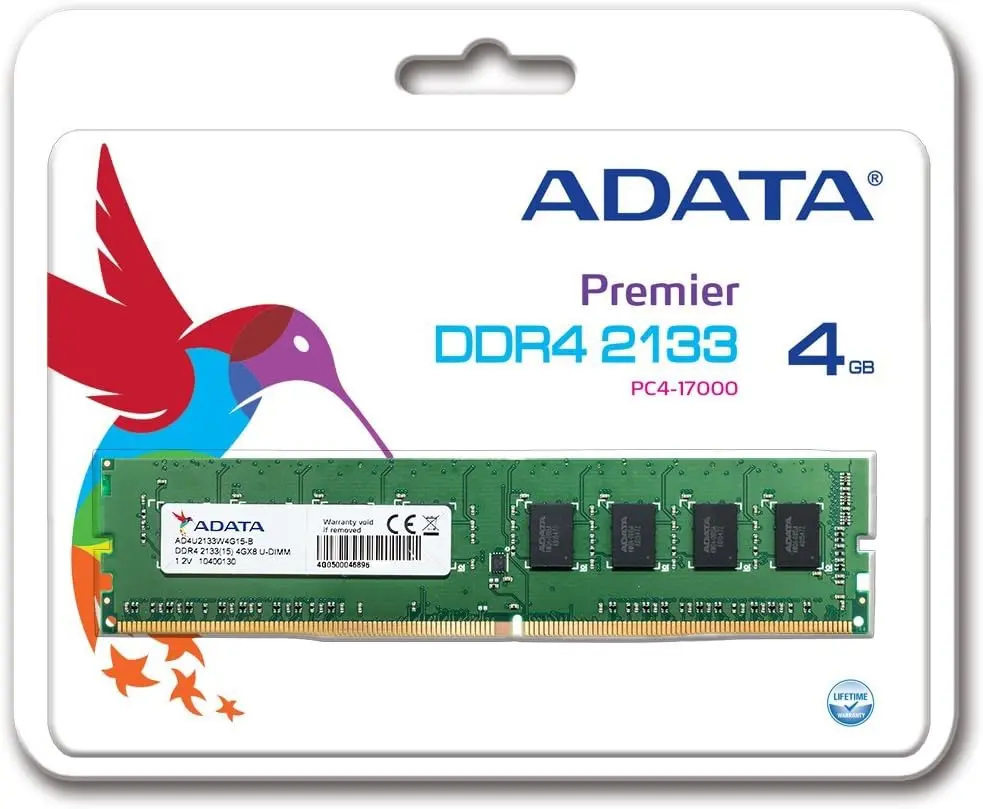 Memoria RAM UDIMM Adata DDR4, 2133MHz, 4GB, CL15 SKU: AD4U2133W4G15-S