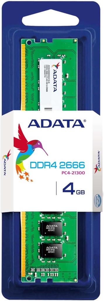 [AD4U26664G19-SGN] Memoria RAM UDIMM Adata DDR4, 2666Mhz, 4GB, Non-ECC, CL19, RAM-3614 SKU: AD4U26664G19-SGN