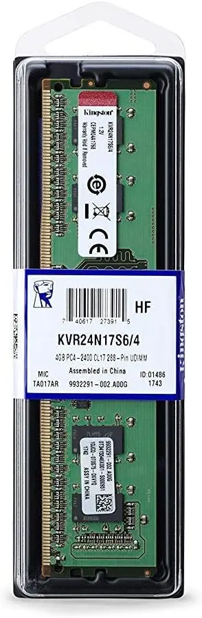 Memoria RAM UDIMM Kingston DDR4, 2400MHz, 4GB, Non-ECC, CL17 SKU: KVR24N17S6/4