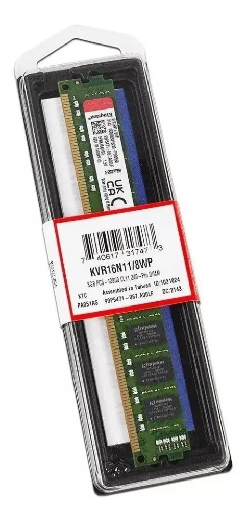 Memoria RAM UDIMM Kingston ValueRAM DDR3, 1600MHz, 8GB, Non-ECC, CL11 SKU: KVR16N11/8WP