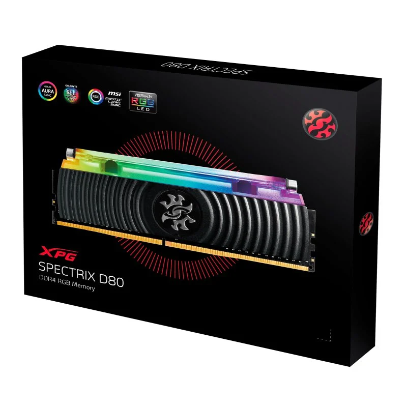 Memoria RAM UDIMM XPG SPECTRIX D80 Black DDR4, 3200Mhz, 8GB, Non-ECC, CL16, XMP SKU: AX4U320088G16A-SB80