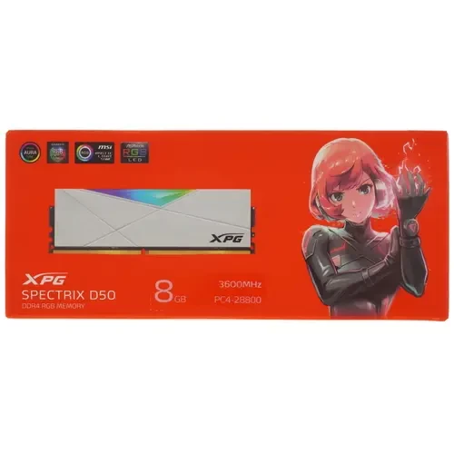 Memoria RAM XPG Spectrix D50 RGB DDR4, 3600MHz, 8GB, Non-ECC, CL18, XMP, Blanco 1.35V - 1.5V SKU: AX4U36008G18I-SW50