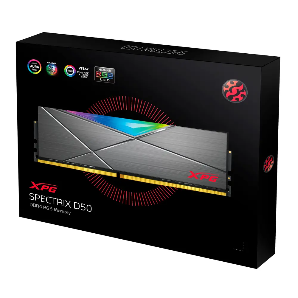 Memoria RAM XPG Spectrix D50 RGB Titanio DDR4, 3600MHz, 16GB, Non-ECC, CL18, XMP, Gris 1.35V SKU: AX4U360016G18I-ST50