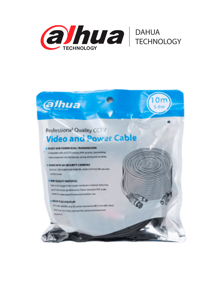 DAHUA DH-PFM942I-10-5 - Siames Cable de 20 Metros Armado para Video y Energía/ Para Camaras Hasta 4k/ con Conectores BNC y de Energía/ Uso Exterior e Interior/ Cobre de Alta Pureza/ Soporta: AHD/CVI/TVI/CVBS SKU: PFM942I-20-5