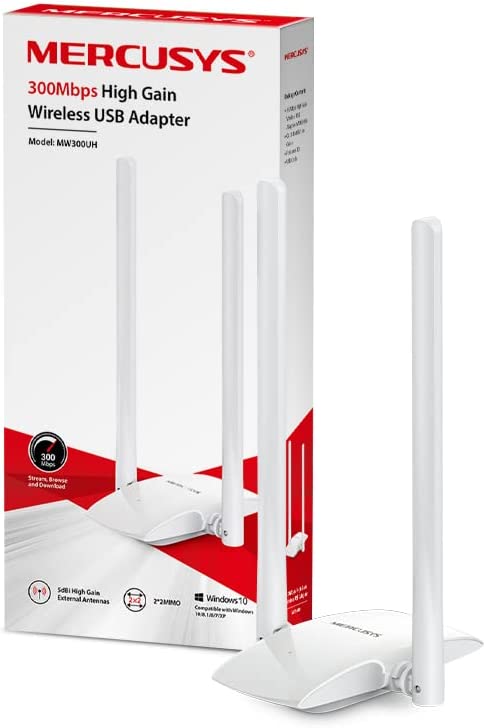 Mercusys Adaptador de Red USB MW300UH, Inalámbrico, WLAN, 300Mbit/s, 2.4GHz, 2 Antenas NIC-2993 SKU: MW300UH