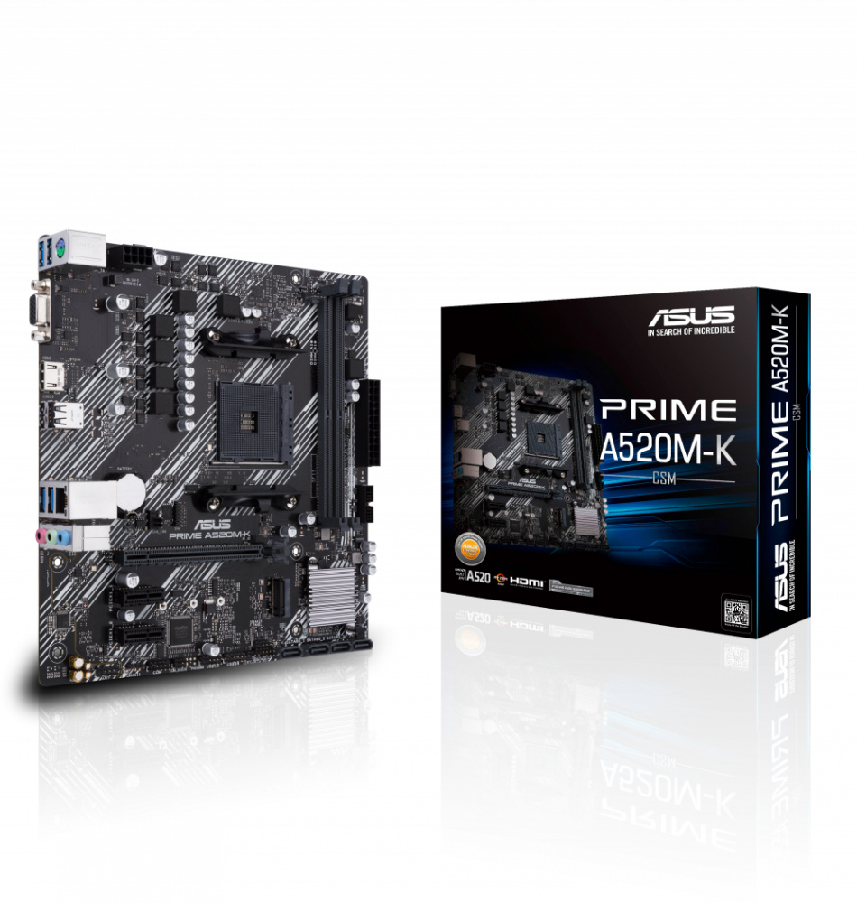 Motherboard ASUS PRIME A520M-K S-AM4, AMD A520 HDMI, VGA, 2 x DIMM, Max. 64GB, DDR4 ― No es Compatible con Ryzen 5, 3400G y Ryzen 3 3200G MB-1112 Tarjeta Madre Gen. 3ra, 3raG, 4taG, 5ta, 5taG. Micro ATX, SKU: PRIME A520M-K