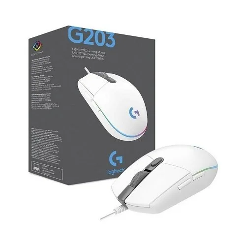 Mouse Gamer Logitech Óptico G203 LightSync, Alámbrico, USB, 8000DPI, Blanco SKU: 910-005794