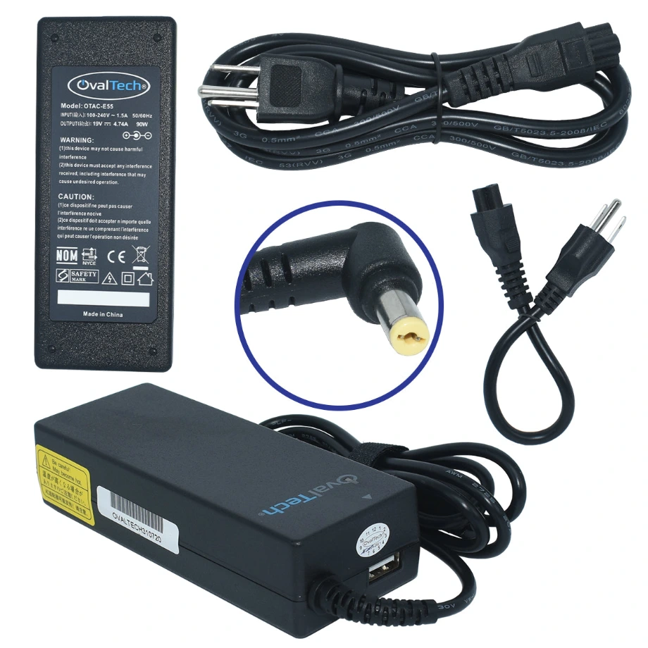 OTAC-E55 Adaptador para Computadora Portatil 19V/4.74AH C/Blister + USB Marca OvalTech SKU: OTAC-E55