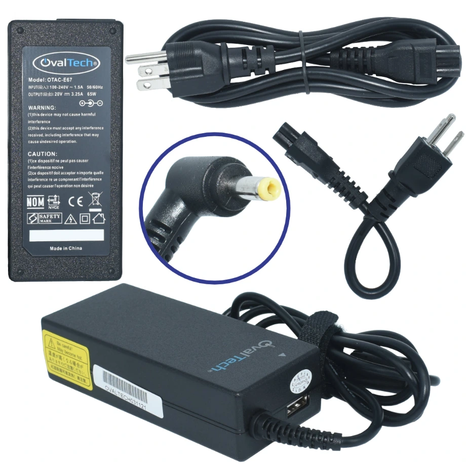 OTAC-E67 Adaptador para Computadora Portatil 20V/3.25A + USB Marca OvalTech SKU: OTAC-E67