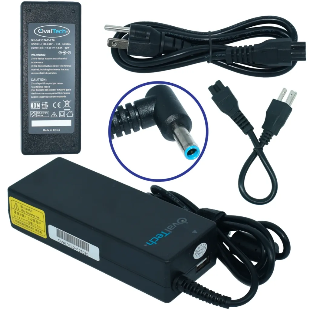 OTAC-E76 Adaptador para Computadora Portatil 19.5V/4.62AH C/Blister + USB Marca OvalTech SKU: OTAC-E76