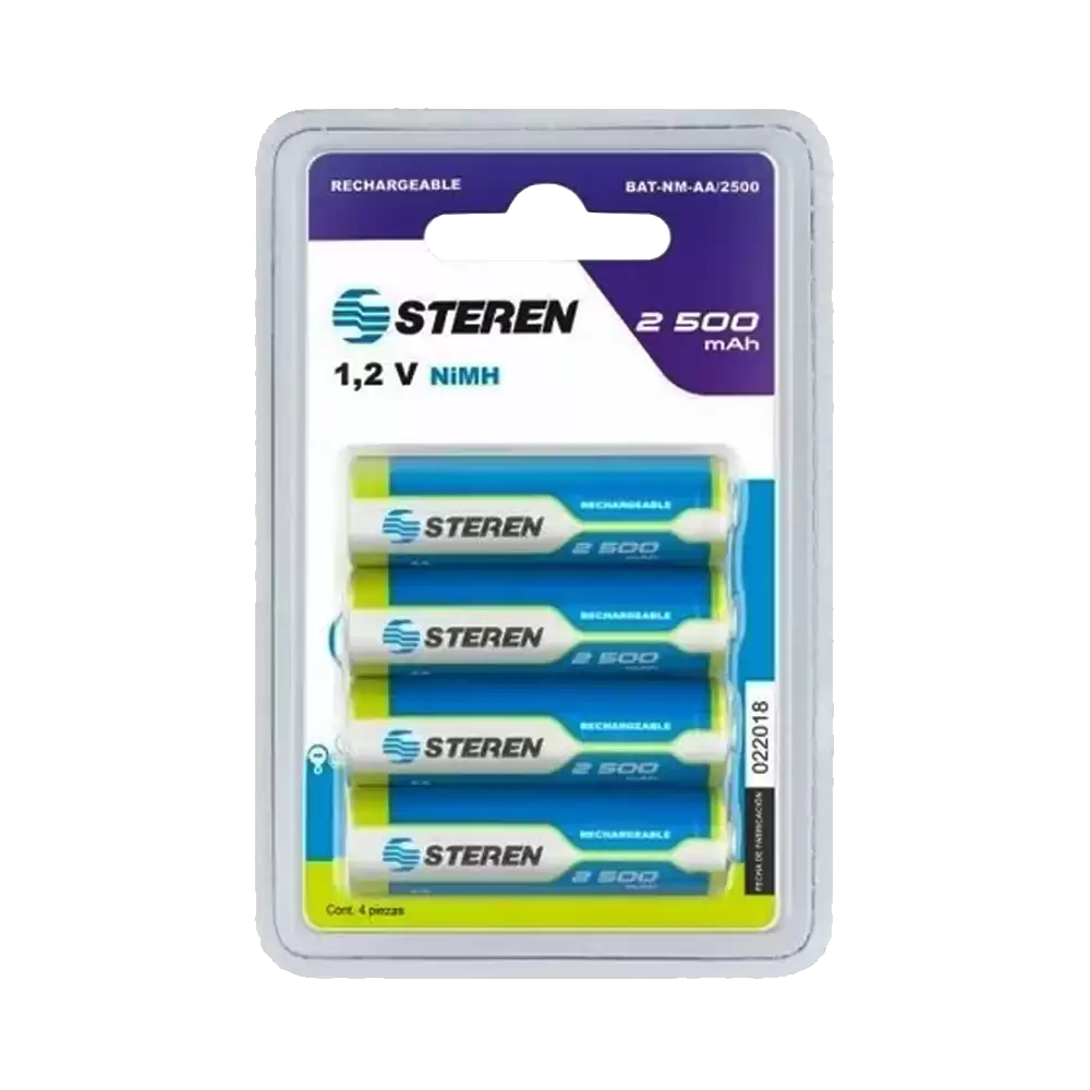 PAQUETE DE 4 PILAS RECARGABLES DE ALTA CAPACIDAD AA NiMH 2500 mAh BAT-NM-AA/2500 1,2 V