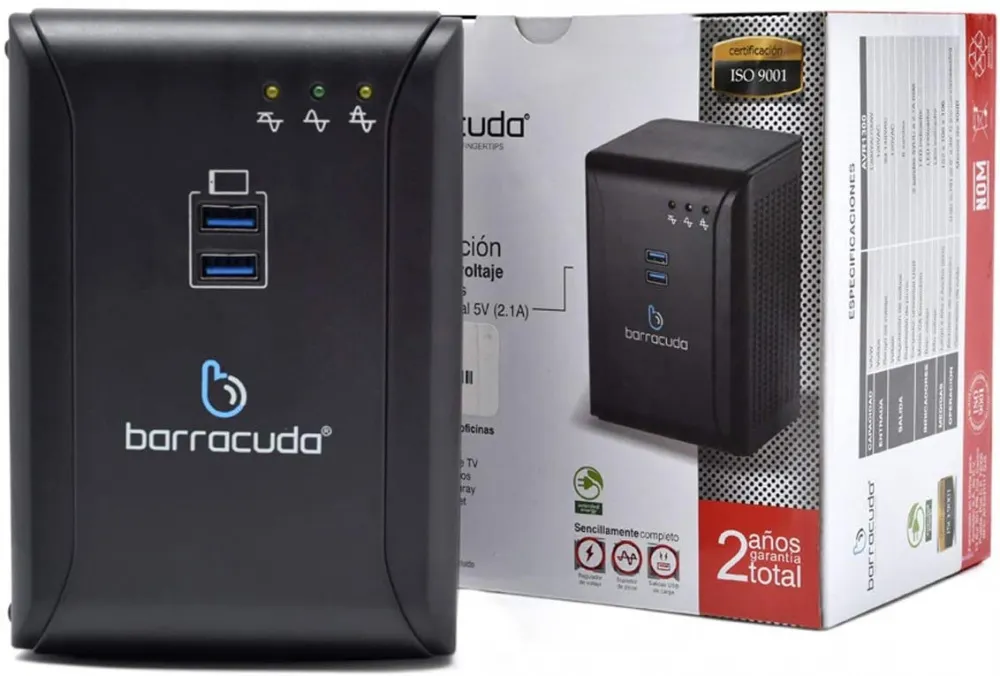 Regulador de Voltaje Barracuda AVR-1300, 700W, 1300VA, Entrada 120-140V, 8 Contactos, 2x USB SKU: AVR-1300