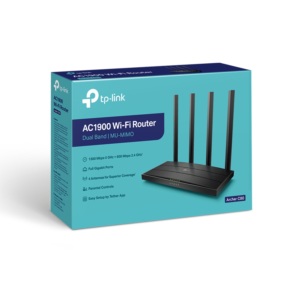 [ARCHER C80] Router Balanceador de Carga TP-Link Gigabit Ethernet de Banda Dual MU-MIMO Firewall Archer C80 con OneMesh, Inalámbrico, 1300Mbit/s, 5x RJ-45, 2.4/5GHz, 4 Antenas Externas, ROUTPL940 SKU: ARCHER C80