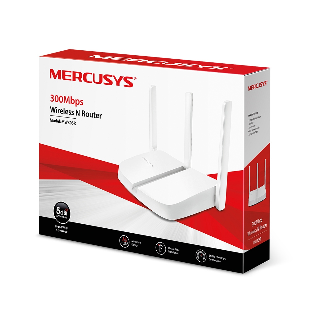 [MW305R V2] Router Mercusys Fast Ethernet MW305R V2, Inalámbrico, 300Mbit/s, 4x RJ-45, 2.4GHz, 3 Antenas de 5dBi NIC-2656 SKU: MW305R V2