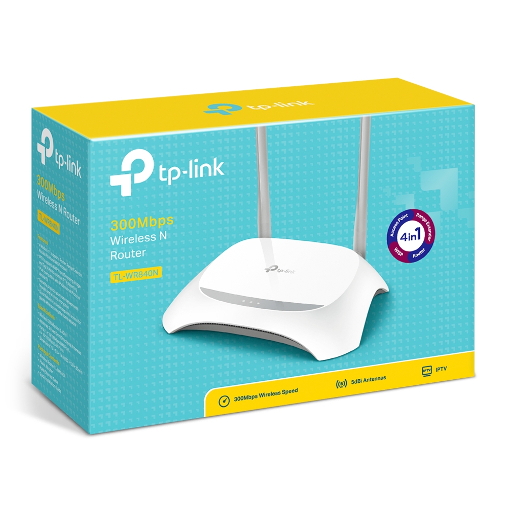 [TL-WR840N] Router TP-Link Ethernet TL-WR840N, Inalámbrico, 300 Mbit/s, 4x RJ-45, 2.4GHz, con 2 Antenas NIC-2198 ROUTPL560 SKU: TL-WR840N