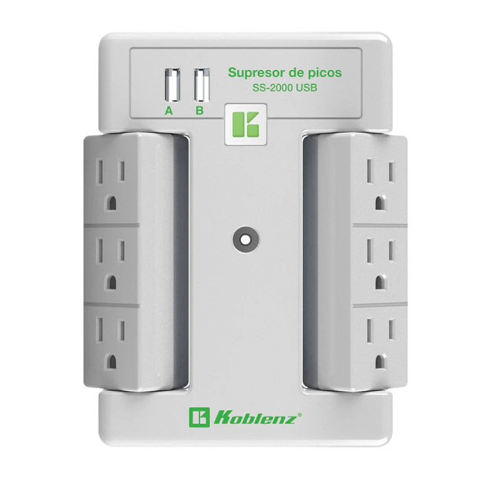 Koblenz Supresor de Picos SS-2000 2 Puertos USB, 6 Contactos Giratorios, 2000 Joules SKU: 00-5348-00-8