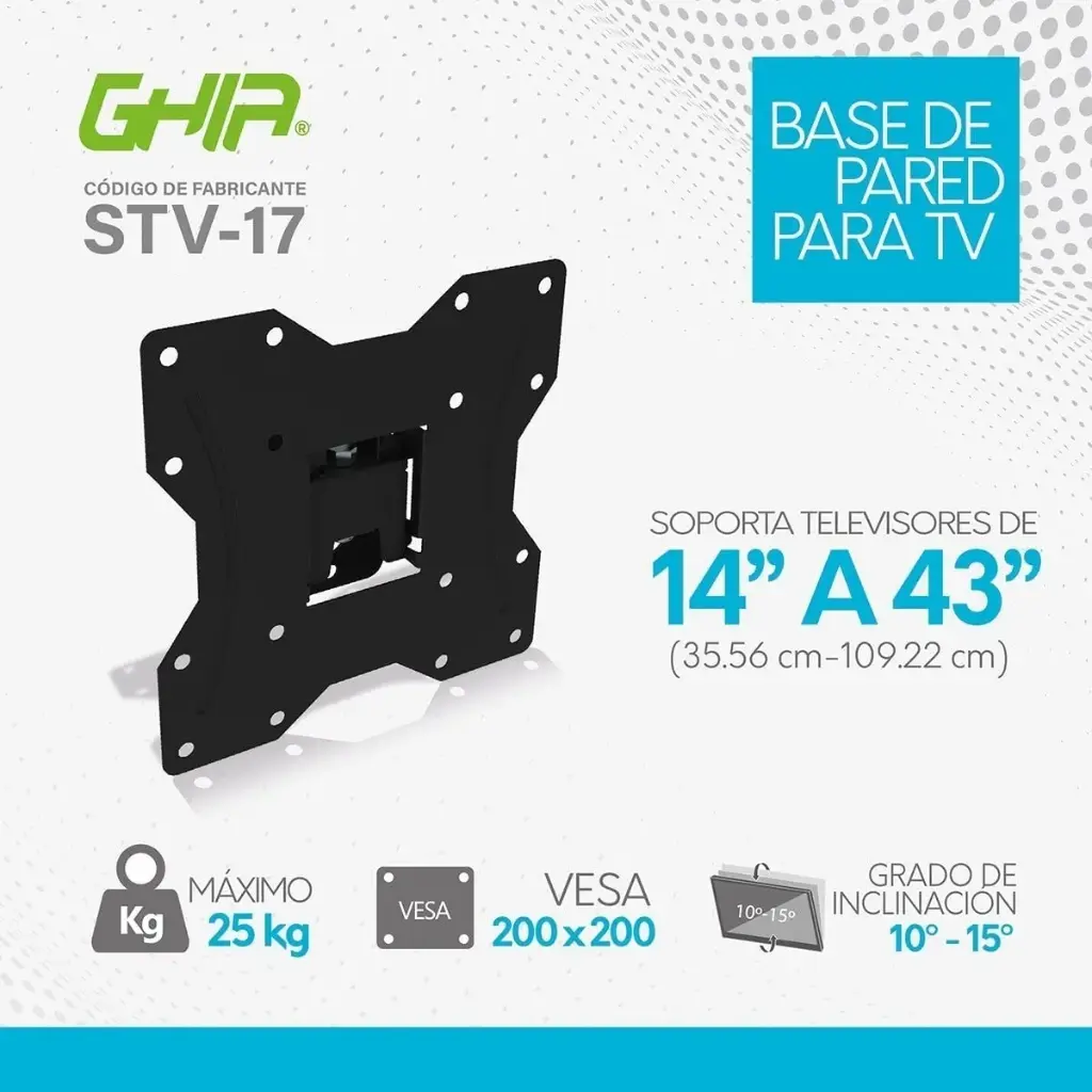 Soporte para pantalla GHIA - 14" a 43" - Soporta hasta 25Kg SKU: STV-17