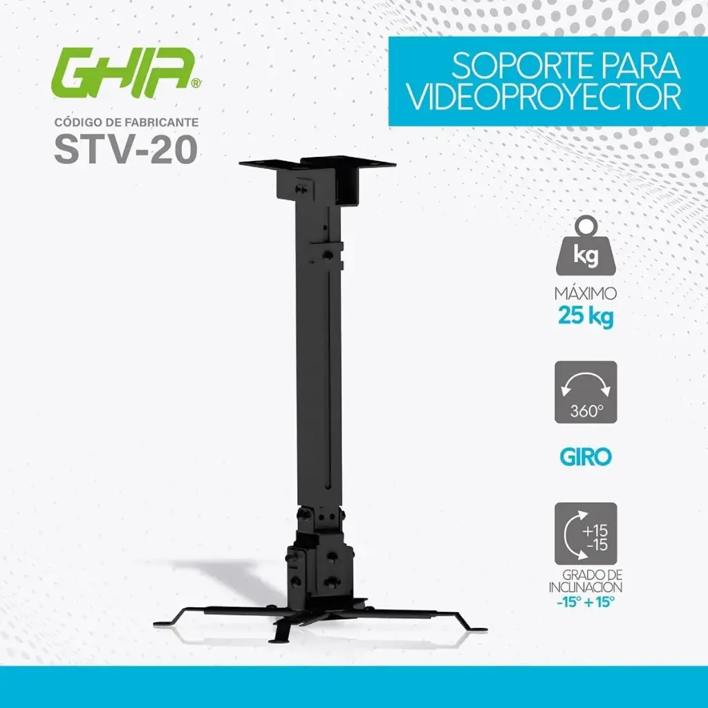 Soporte para proyector a techo GHIA - Soporta hasta 25Kg SKU: STV-20