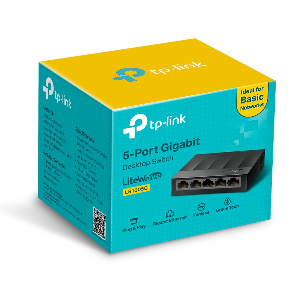 [LS1005G] Switch TP-Link Gigabit Ethernet LS1005G, 5 Puertos 10/100/1000Mbps, 10 Gbit/s, 2000 Entradas - No Administrable SWTTPL750 SKU: LS1005G
