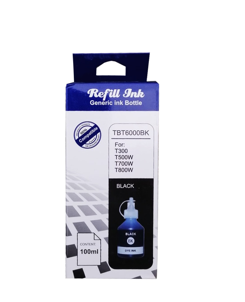 BTD60BK/BT6001BK Negro Compatible Bote de Tinta Brother DCP-T300, T220, T310, T500W, T510W, T520W, T700W, T710W,  T720DW,  T800W, T810W, T910DW, T920DW, T4500DW, HL-T4000DW, DCPT420W, DCPT426W 6,500 Pag. SKU: BTD60BK/BT6001BK