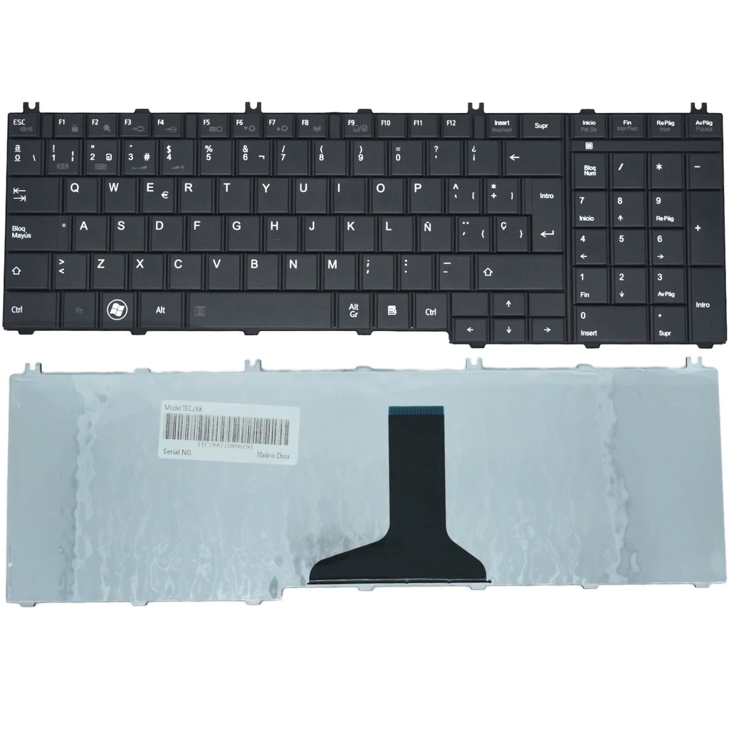 TEC288 Teclado color Negro (SP) para TOSHIBA Satellite C655, Satellite C655D, Satellite C650