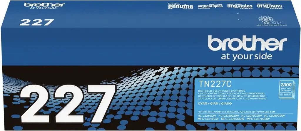 TN227C Cian Original Cartucho de Toner Brother TN-227C HL-L3210, L3230CDW, L3270CDW, L3290CDW, MFC-3710CW, L3750CDW, L3770CDW 2,300 Pag. SKU: TN227C