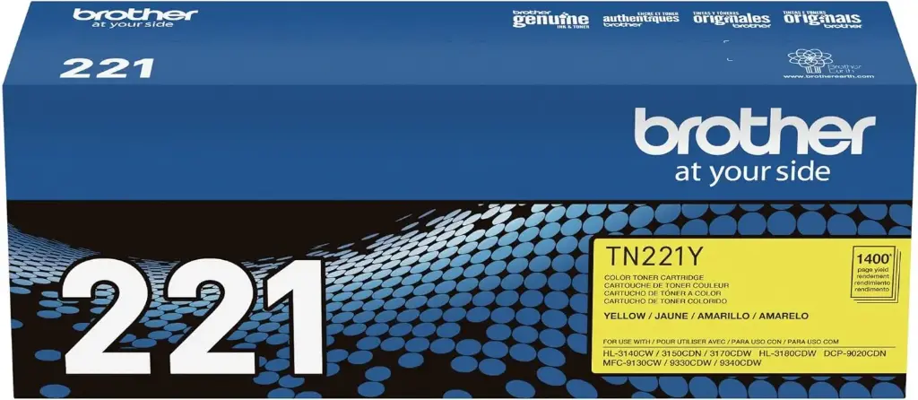 TN221Y Amarillo Original Cartucho de Toner Brother TN-221Y HL-3140CW, 3150CDN, 3170CDW, HL-3180CDW, DCP-9020CDN, MFC-9130CW, 9330CDW, 9340CDW 1,400 Pag. SKU: TN221Y