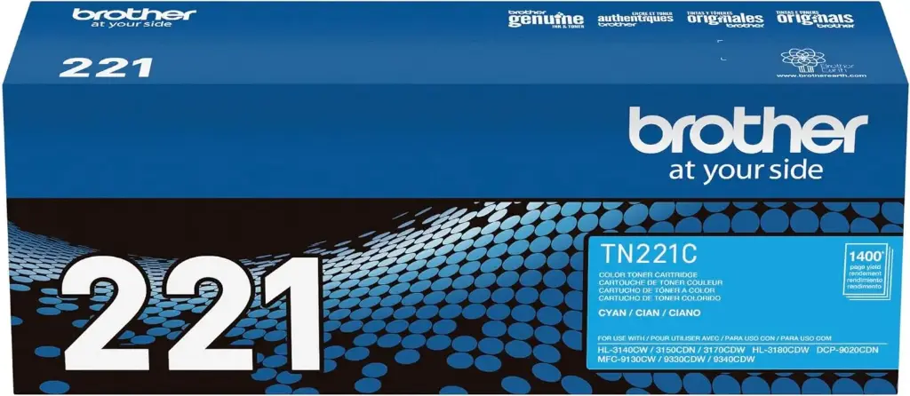 TN221C Cian Original Cartucho de Toner Brother TN-221C HL-3140CW, 3150CDN, 3170CDW, HL-3180CDW, DCP-9020CDN, MFC-9130CW, 9330CDW, 9340CDW 1,400 Pag. SKU: TN221C