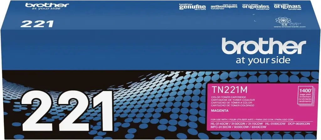 TN221M Magenta Original Cartucho de Toner Brother TN-221M HL-3140CW, 3150CDN, 3170CDW, HL-3180CDW, DCP-9020CDN, MFC-9130CW, 9330CDW, 9340CDW 1,400 Pag. SKU: TN221M