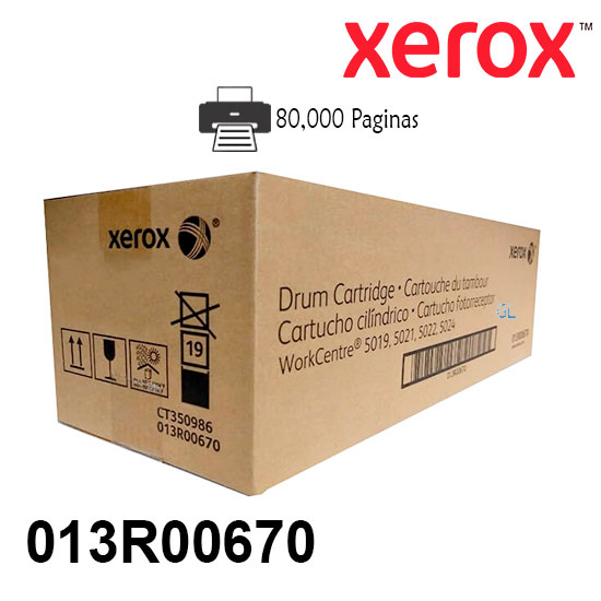 013R00670 Original Drum Xerox WorkCentre 5019, 5021, 5022, 5024 80,000 Páginas SKU: 013R00670