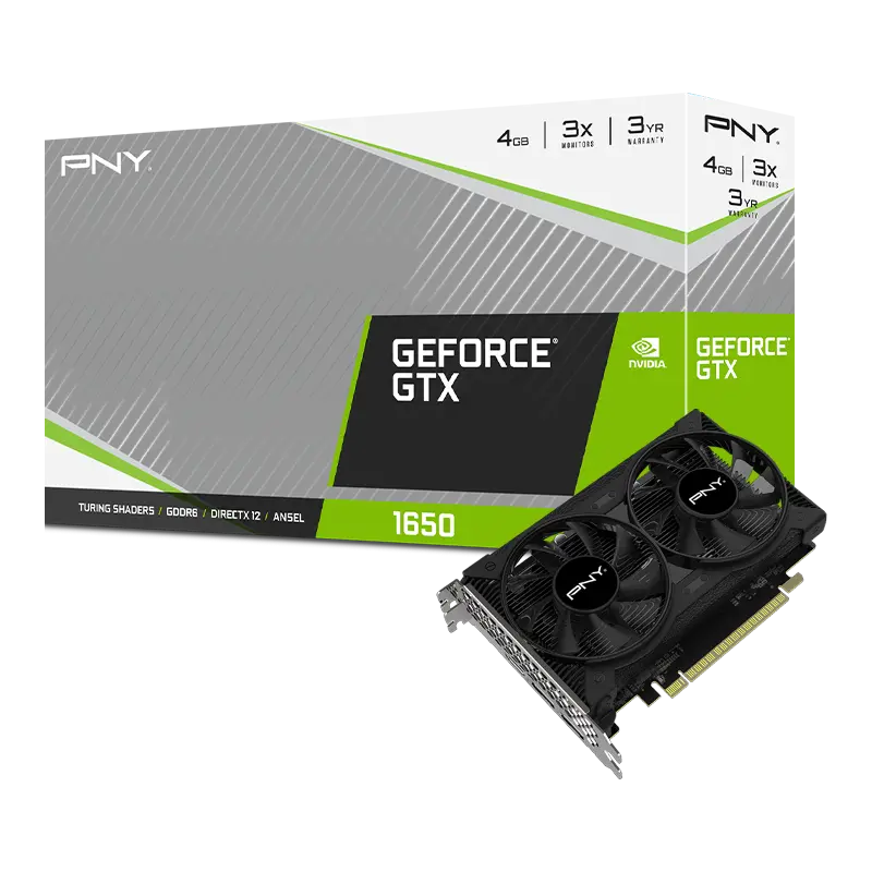 Tarjeta de Video PNY NVIDIA GeForce GTX 1650 Dual Fan, 4GB 128-bit GDDR6, PCI Express x16 SKU: VCG16504D6DFPPB