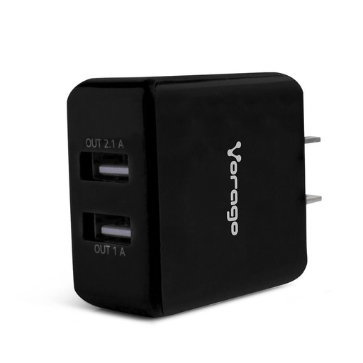 Vorago cargador de pared con dos puertos USB de 1 y 2.1 Amperios Color negro AU-106-BK