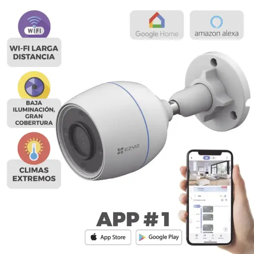 [CS-H3C] Ezviz Cámara IP Smart WiFi Bullet IR para Exteriores CS-H3C, Inalámbrico/Alámbrico, 1920 x 1080 Pixeles, Día/Noche CV-1619 EZH3C2WF28  SKU: CS-H3C