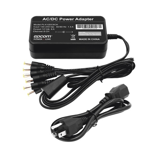 [PLK12DC6CH] Fuente de Poder Alimentación Fuente de Poder de 6 Salidas tipo Jack Macho de 12 Vcc / 6 Amper Epcom SKU: PLK12DC6CH