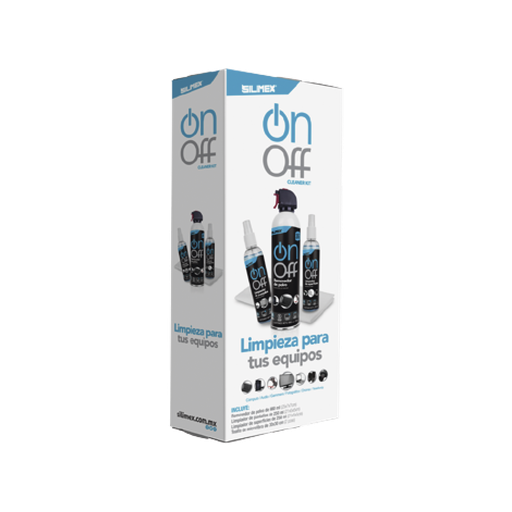 [ON-OFF-CLEANER-PACK] Kit de Limpieza, incluye 4 productos especializados en limpieza de pantallas y superficies, equipo de cómputo y electrónicos SILIMEX SKU: ON-OFF-CLEANER-PACK