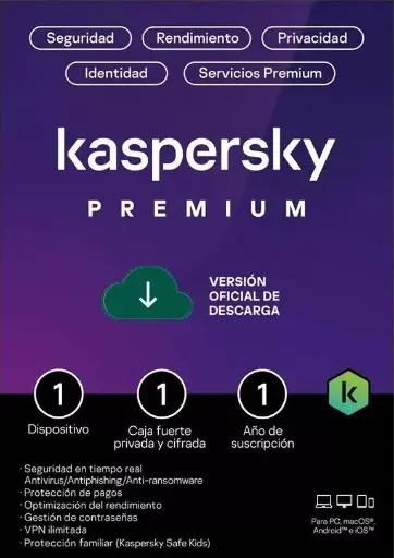 [KL1047ZDAFS] ESD Kaspersky Premium (Total Security) 1 Dispositivo, 1 Año, Windows/Mac ― Producto Digital Descargable Antivirus SKU: KL1047ZDAFS