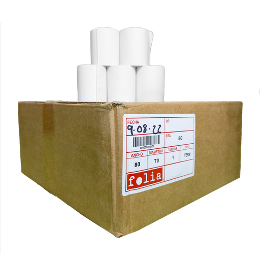 [FOL-CAJA-ROLLO80X70] Caja Rollos Térmicos 50 Piezas Marca Folia 80mm x 70mm SKU: FOL-CAJA-ROLLO80X70